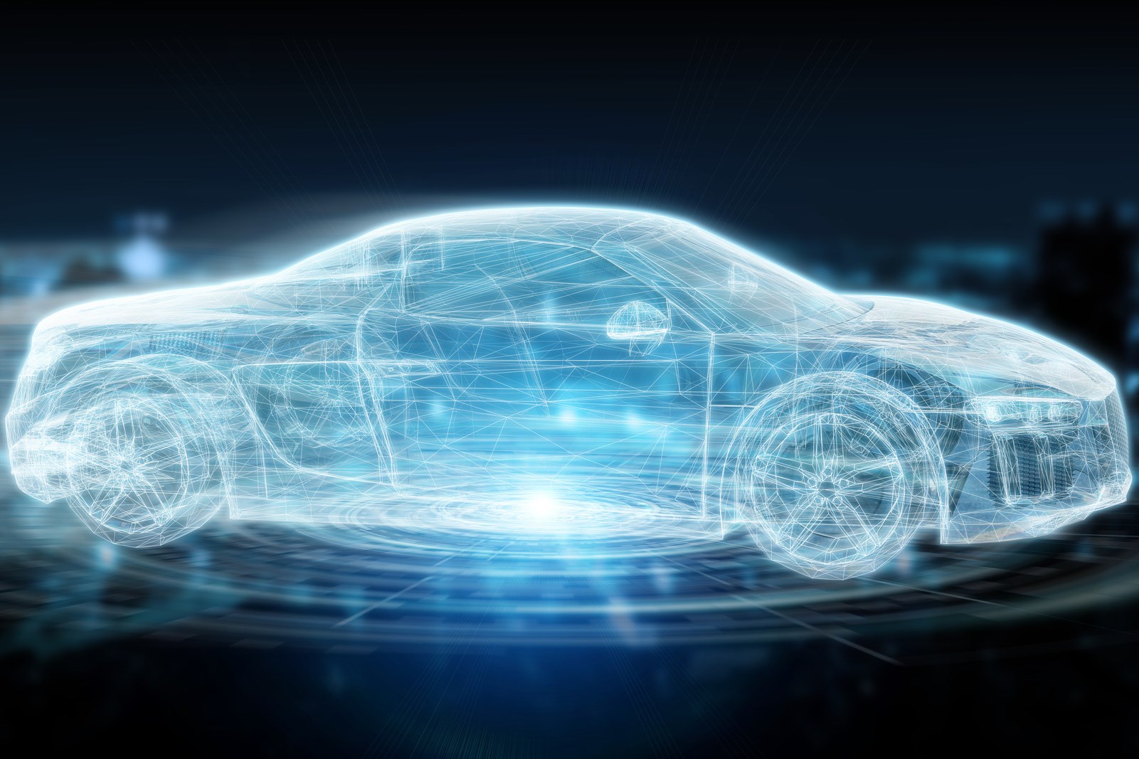 现代数字智能汽车界面隔离opn蓝色背景3D渲染